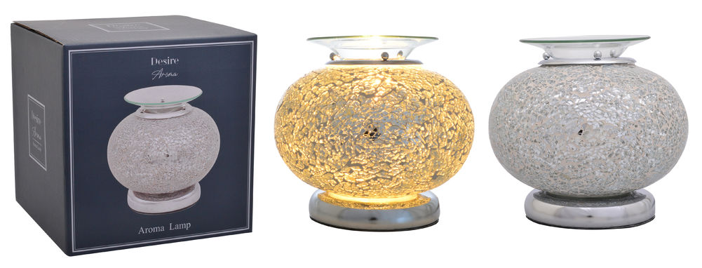 Aroma Oil/Wax Melt Electric Burner Orb Touch Lamp (Silver Mosaic)